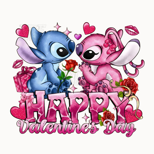 Stitch Happy Valentine's Day DTF Transfer Print Only.