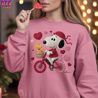 Snoopy Valentine's Day Faux Yarn/Crochet DTF Transfer Print Only.