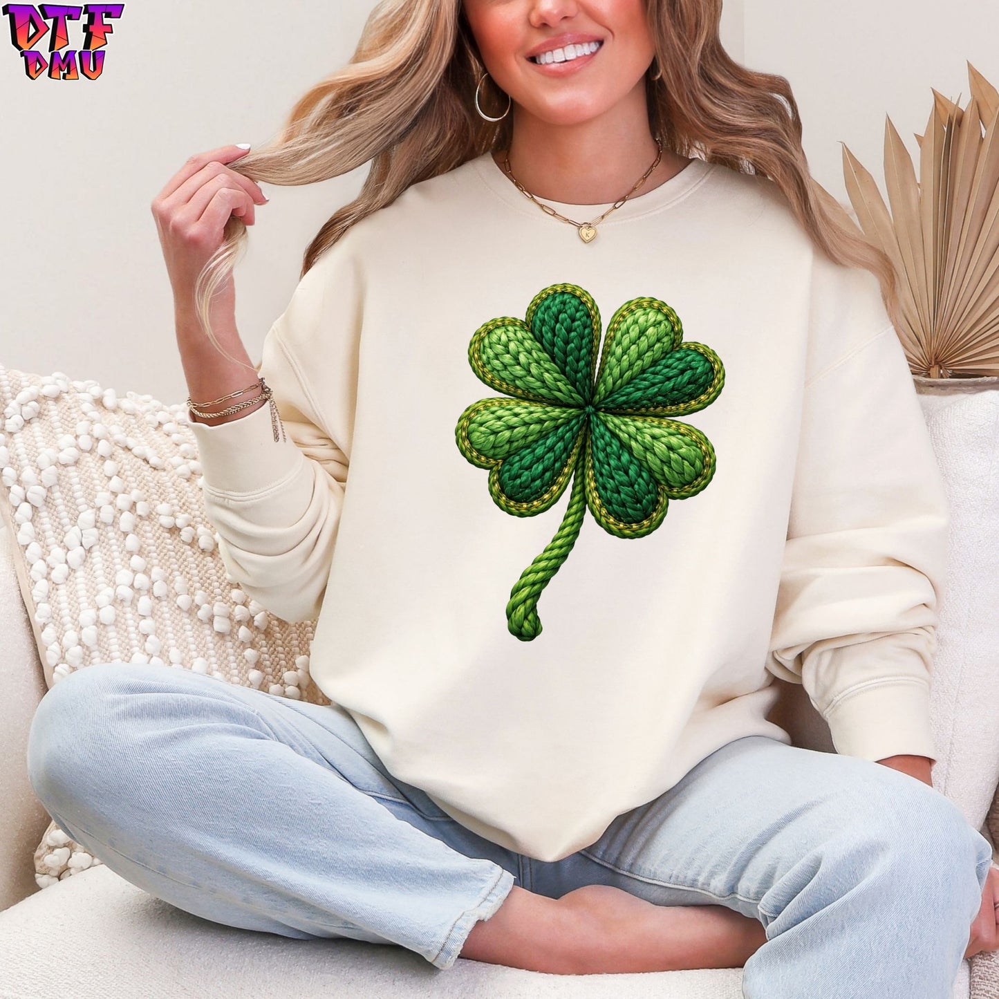 CLOVER Faux Yarn/Crochet St. Patrick's Day DTF Transfer print Only.