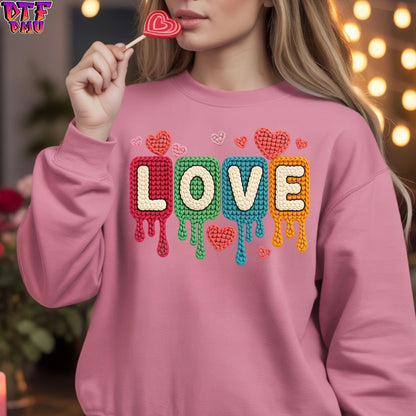 LOVE Faux Yarn/Crochet Valentine's Day DTF Transfer Print Only.