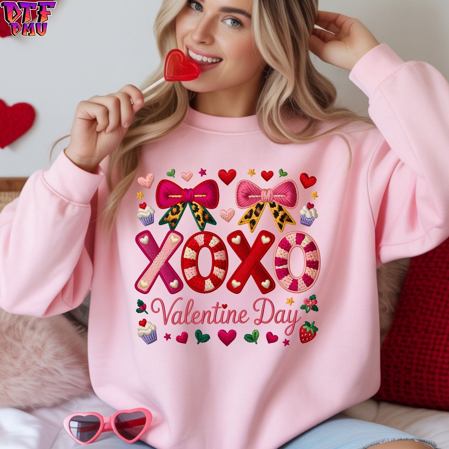 XOXO Valentine's Day  Faux Yarn/Crochet DTF Transfer Print Only.