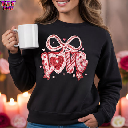 LOVE Valentine's Day Faux Yarn/Crochet DTF Transfer Print Only.