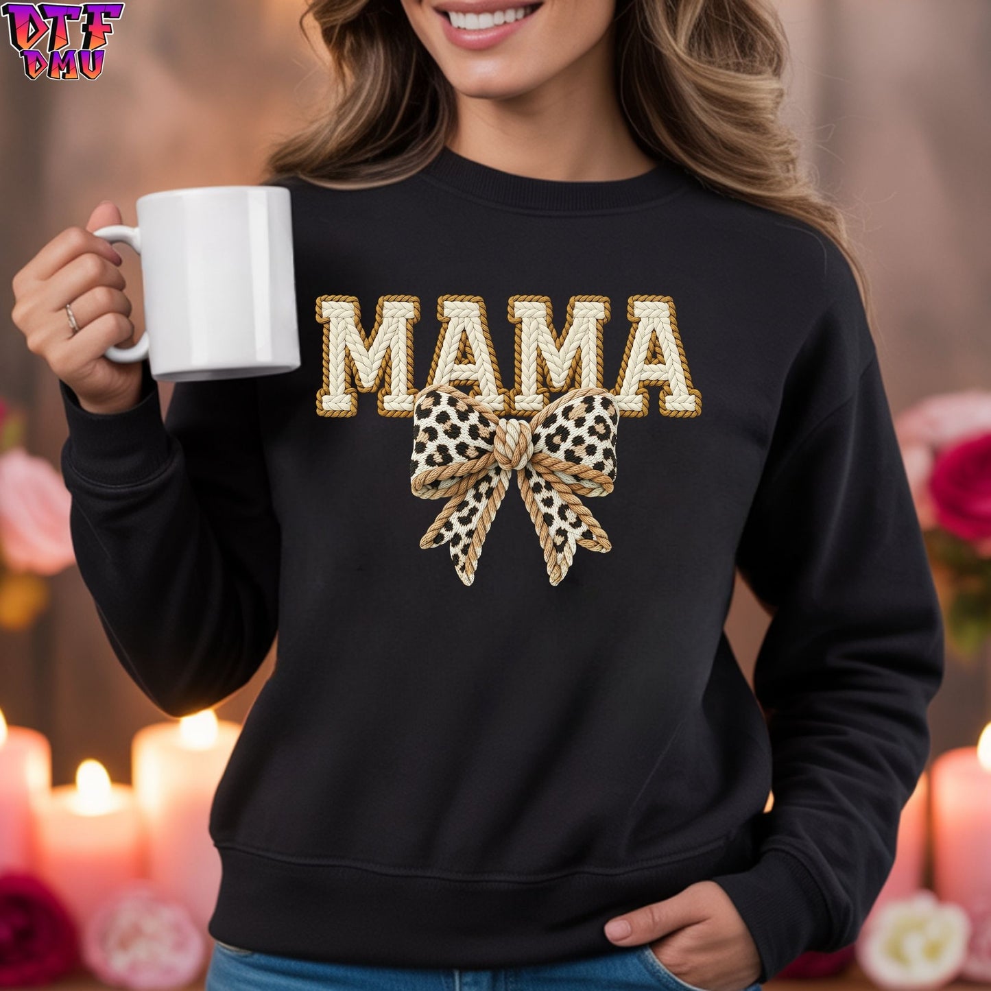 MAMA Faux Yarn/Crochet Valentine's Day DTF Transfer Print Only.