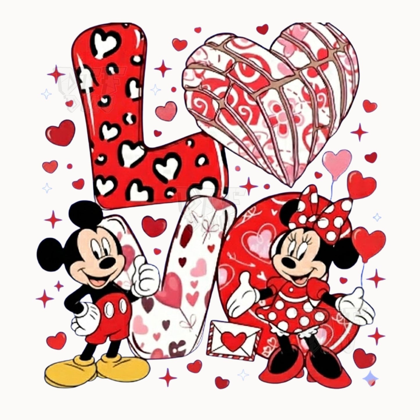 LOVE Mickey and Minnie Mouse Valentine's Day  DTF Transfer Print Only.