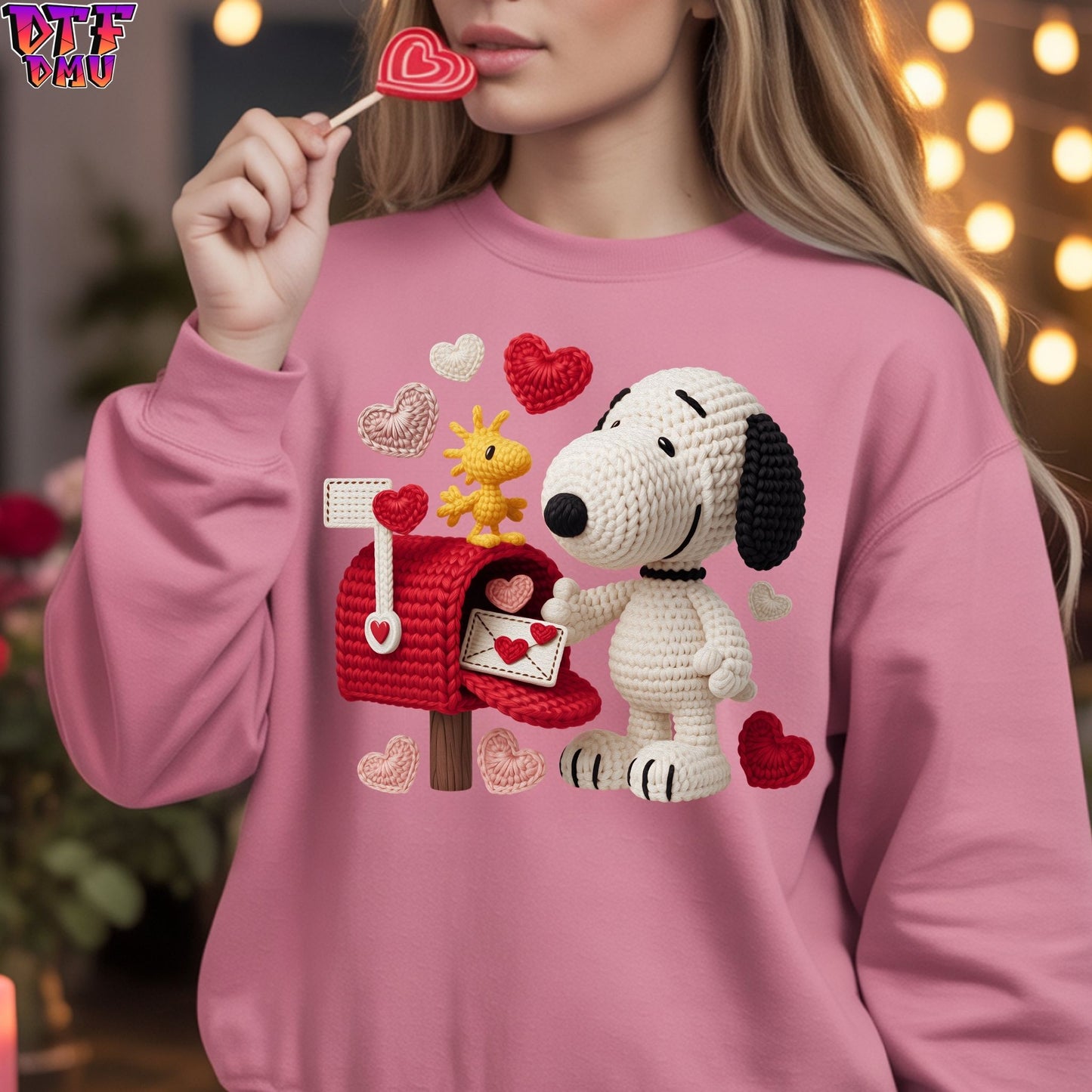 SnoopyValentine's Day Faux Yarn/Crochet DTF Transfer Print Only.