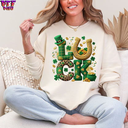 LUCK Faux Yarn/Crochet St. Patrick's Day DTF Transfer print Only.