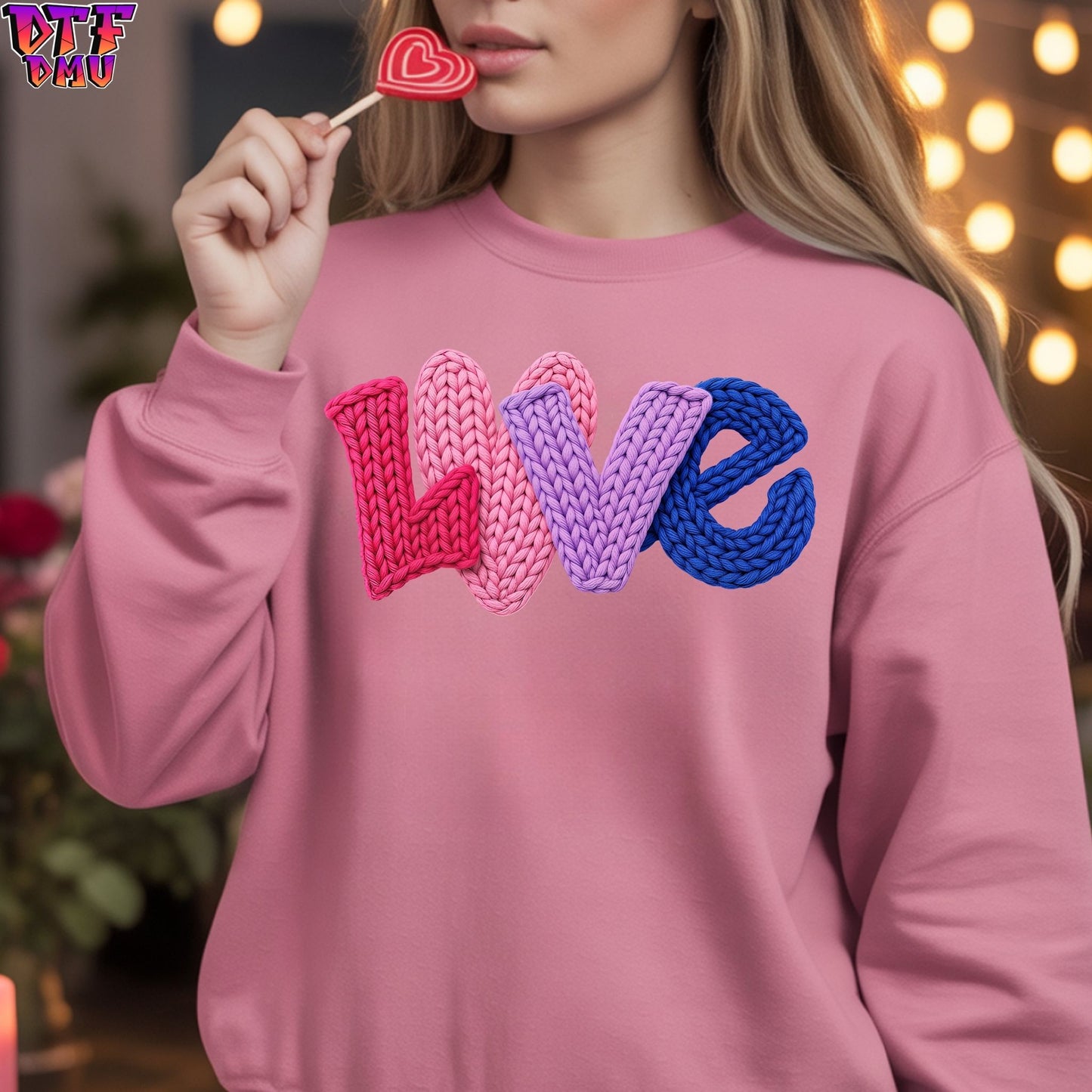LOVE Faux Yarn/Crochet Valentine's Day DTF Transfer Print Only.