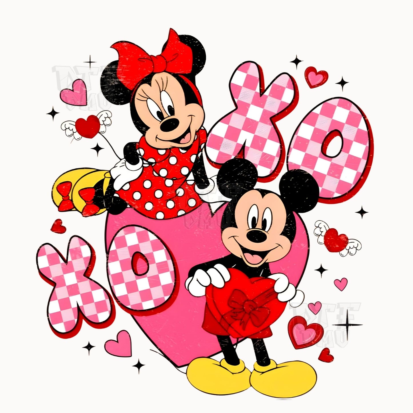 XOXO Mickey/Minnie/Stitch Faux Yarn Valentine's Day  DTF Transfer Print Only.