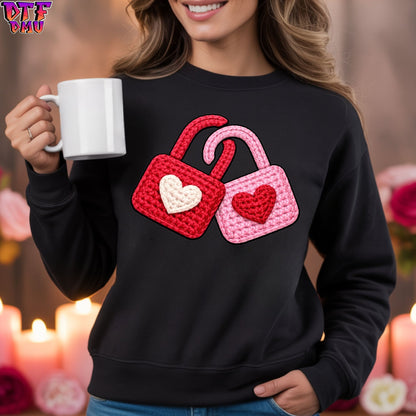 LOVE LOCK Faux Yarn/Crochet Valentine's Day DTF Transfer Print Only.