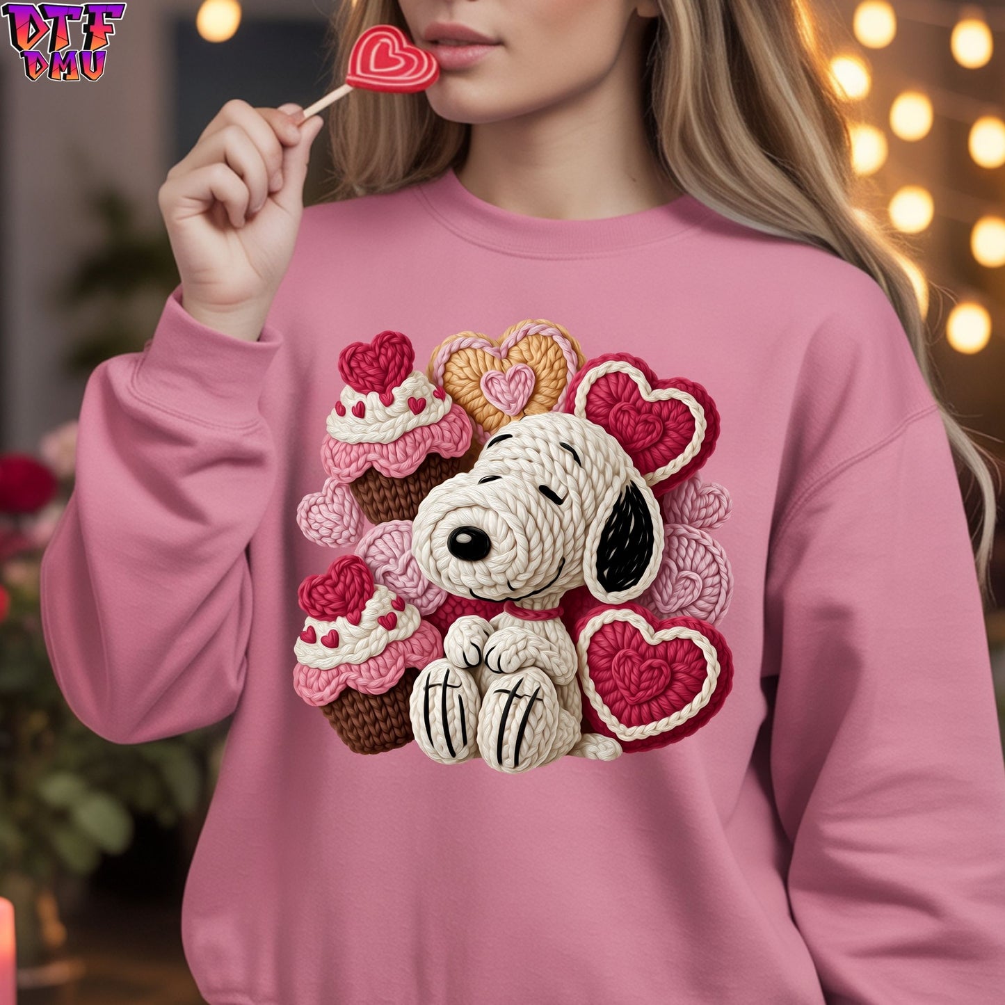SnoopyValentine's Day Faux Yarn/Crochet DTF Transfer Print Only.