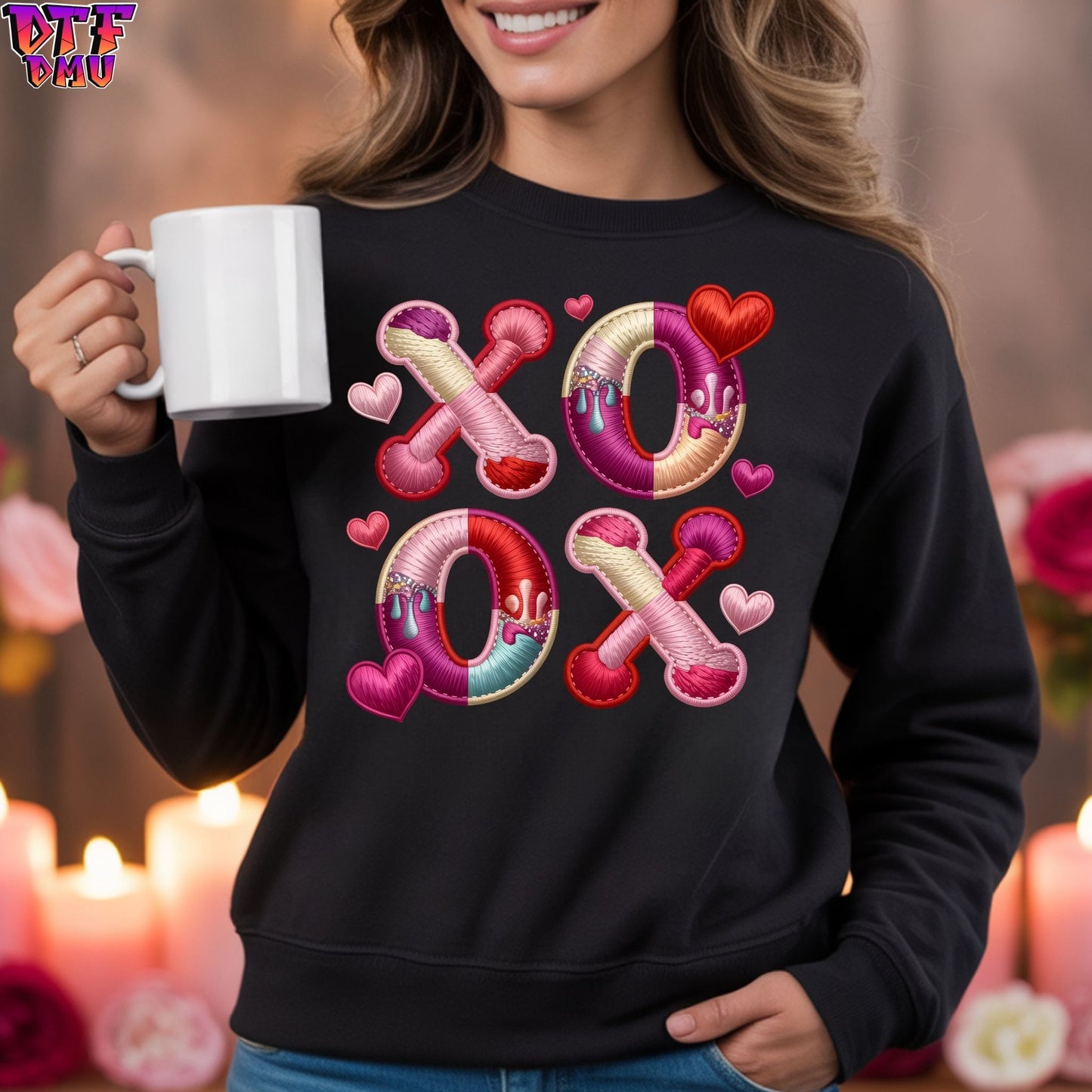 XOXO Valentine's Day  Faux Yarn/Crochet DTF Transfer Print Only.