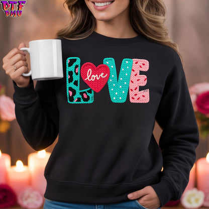 LOVE Faux Yarn/Crochet Valentine's Day DTF Transfer Print Only.
