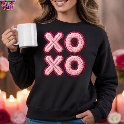 XOXO Faux Yarn/Crochet Valentine's Day DTF Transfer Print Only.