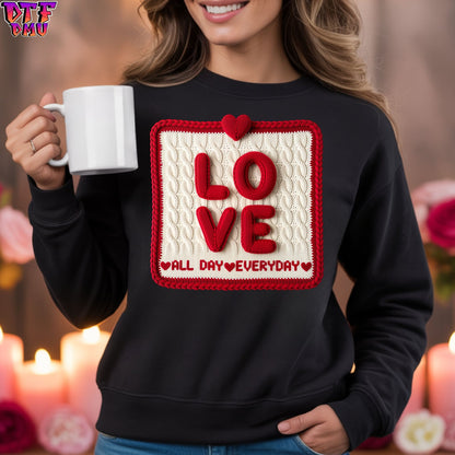 LOVE Faux Yarn/Crochet Valentine's Day DTF Transfer Print Only.