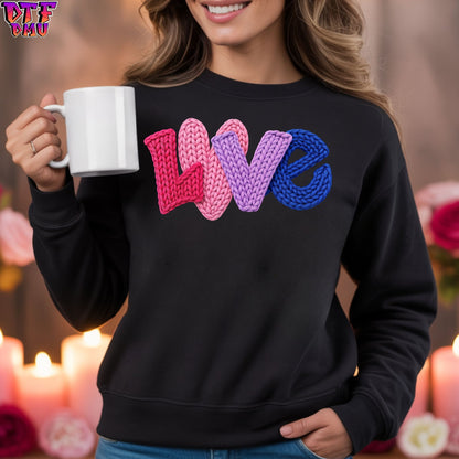 LOVE Faux Yarn/Crochet Valentine's Day DTF Transfer Print Only.