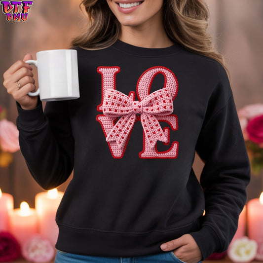 LOVE Faux Yarn/Crochet Valentine's Day DTF Transfer Print Only.