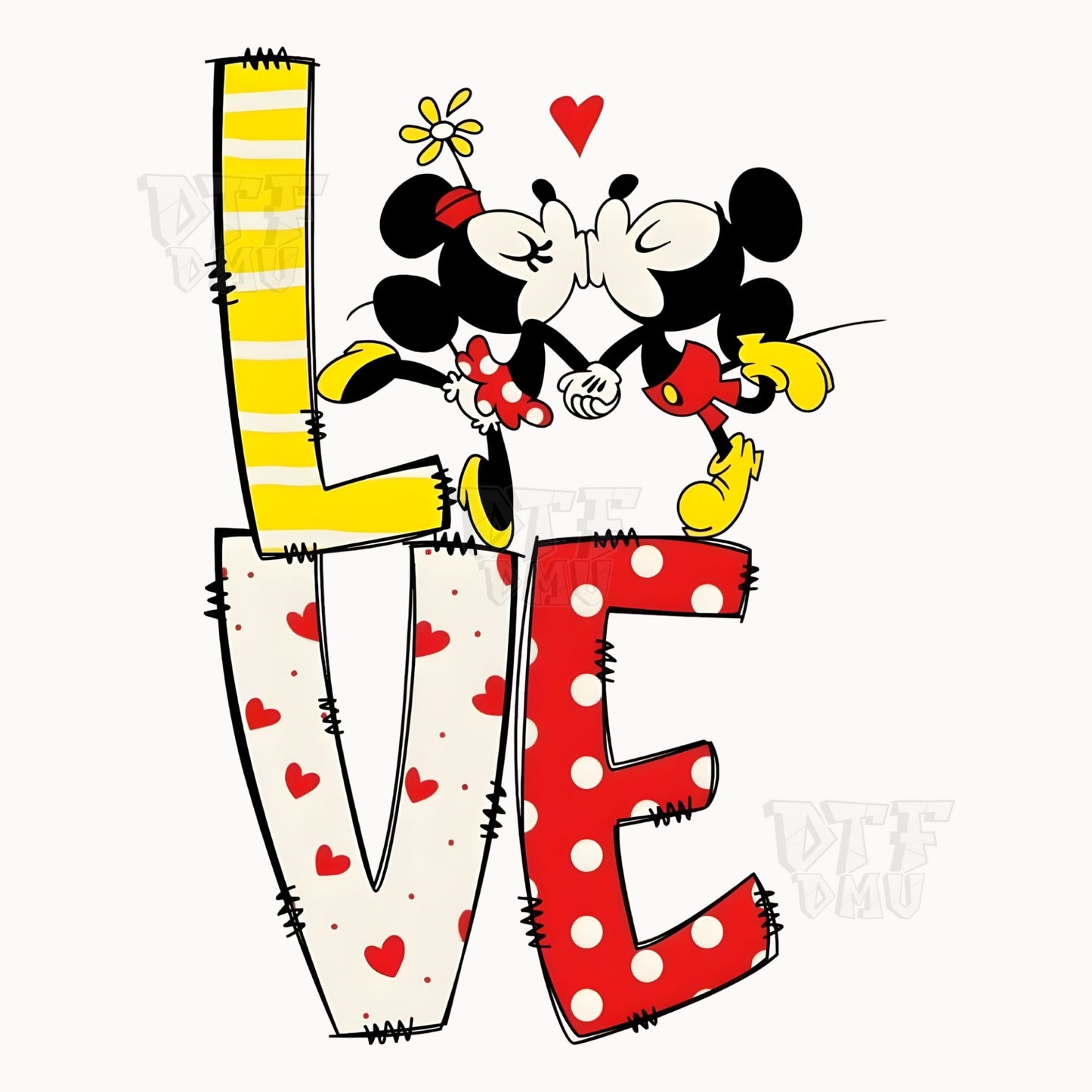 LOVE Mickey and Minnie Mouse Valentine's Day  DTF Transfer Print Only.