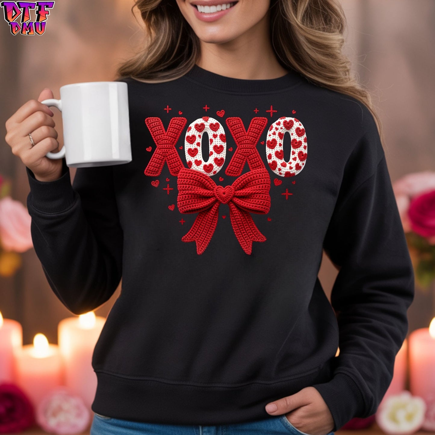 XOXO Faux Yarn/Crochet Valentine's Day DTF Transfer Print Only.