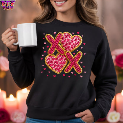 XOXO Faux Yarn/Crochet Valentine's Day DTF Transfer Print Only.