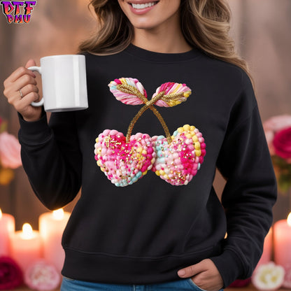 CHERY HEART Faux Yarn/Crochet Valentine's Day DTF Transfer Print Only.