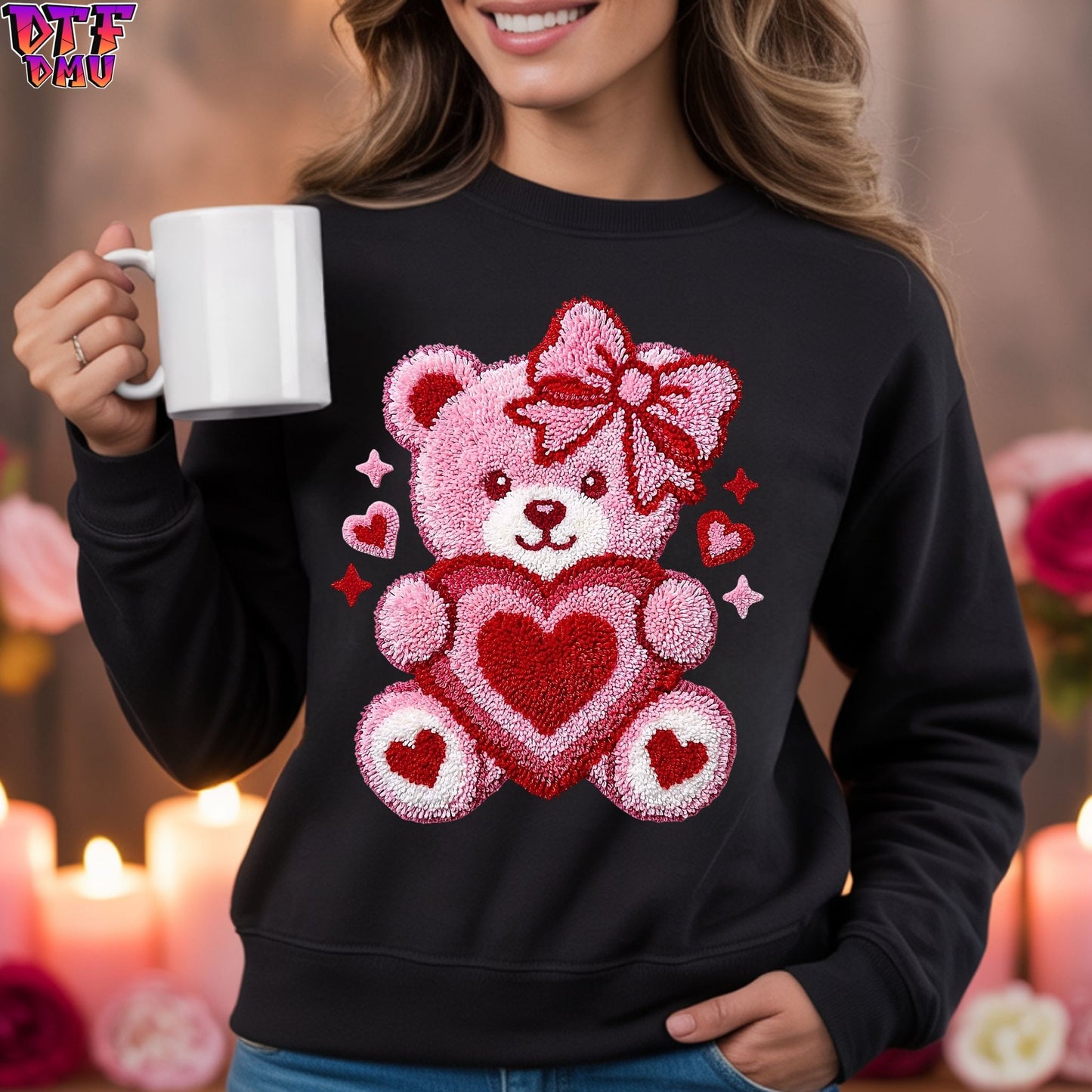 BEAR Faux Yarn/Crochet Valentine's Day DTF Transfer Print Only.