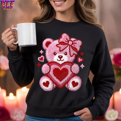 BEAR Faux Yarn/Crochet Valentine's Day DTF Transfer Print Only.