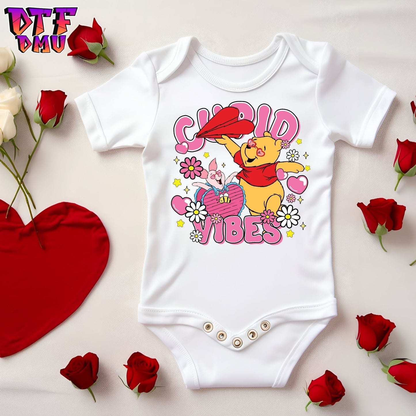 Cupid Vibes Winnie The Pooh and Piggy Valentine's Day DTF Transfer