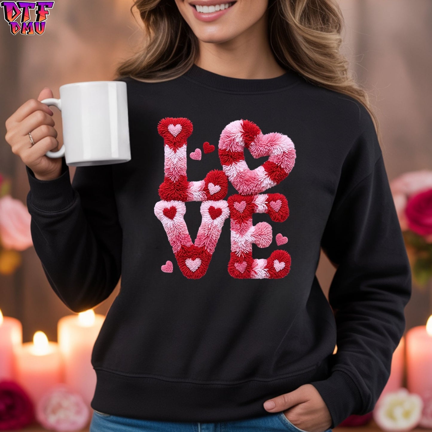 LOVE Valentine's Day Faux Yarn/Crochet DTF Transfer Print Only.
