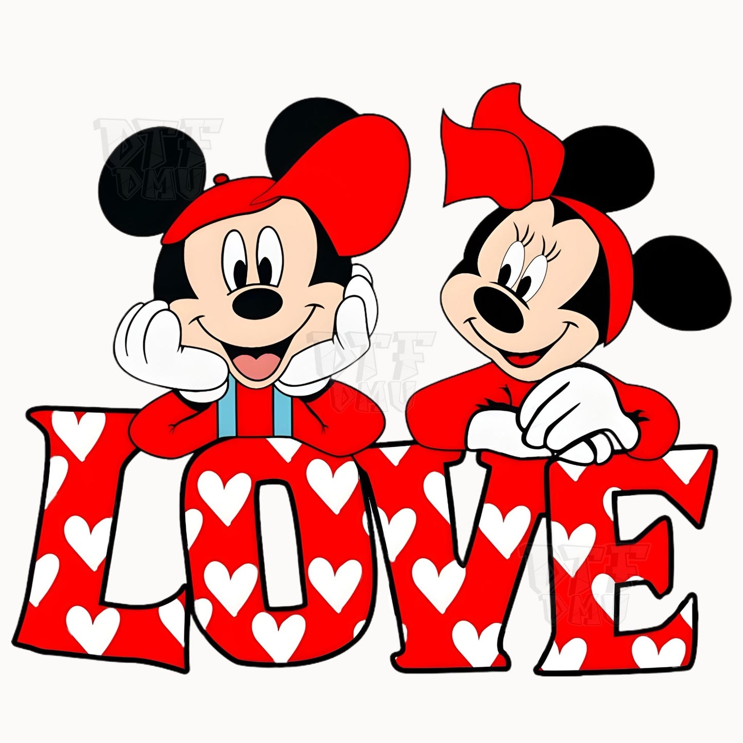 LOVE Mickey and Minnie Mouse Valentine's Day  DTF Transfer Print Only.