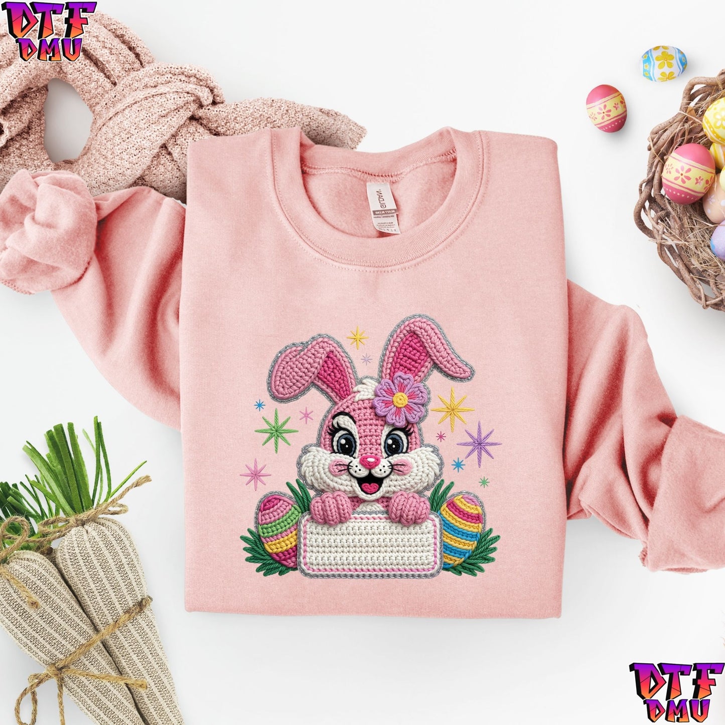 Easter BUNNY Faux Yarn/Crochet DTF Transfer Print