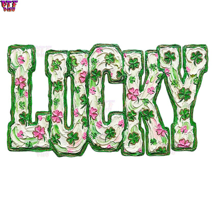 LUCKY Faux Yarn/Crochet St. Patrick's Day DTF Transfer print Only.