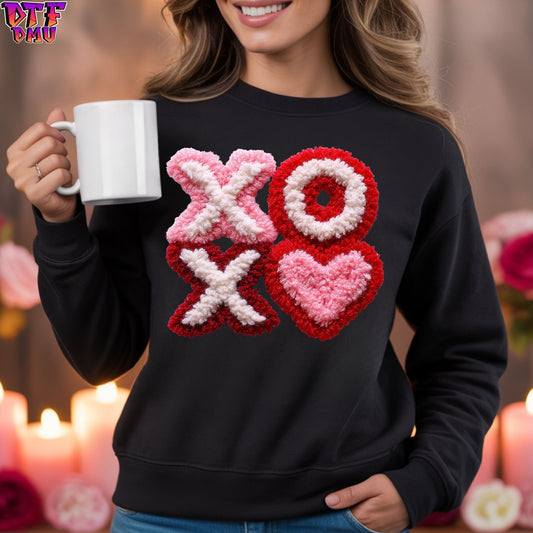 XOX Heart Faux Yarn/Crochet Valentine's Day DTF Transfer Print Only.