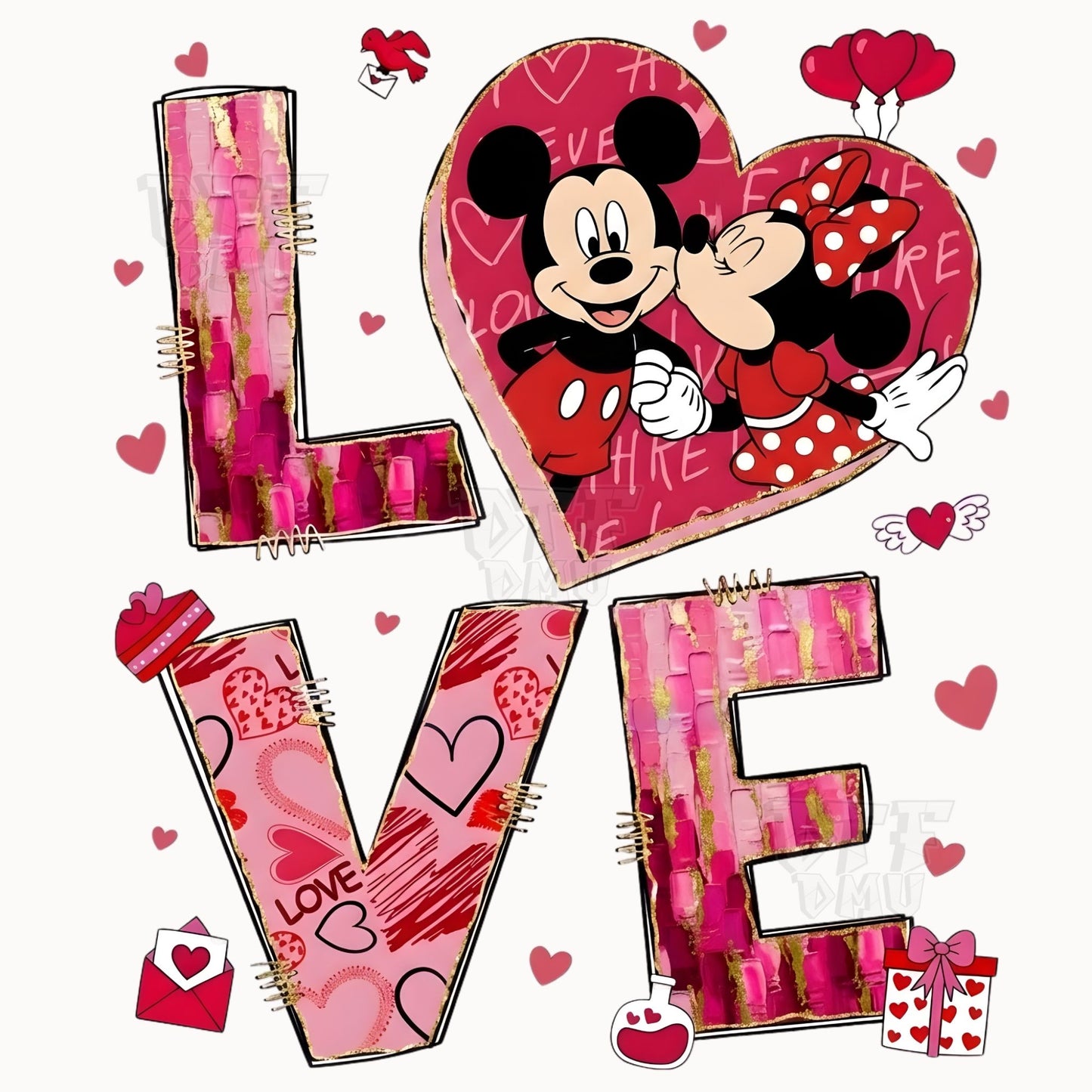 LOVE Mickey and Minnie Mouse Valentine's Day  DTF Transfer Print Only.