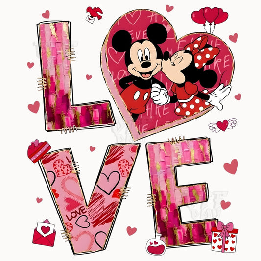 LOVE Mickey and Minnie Mouse Valentine's Day  DTF Transfer Print Only.