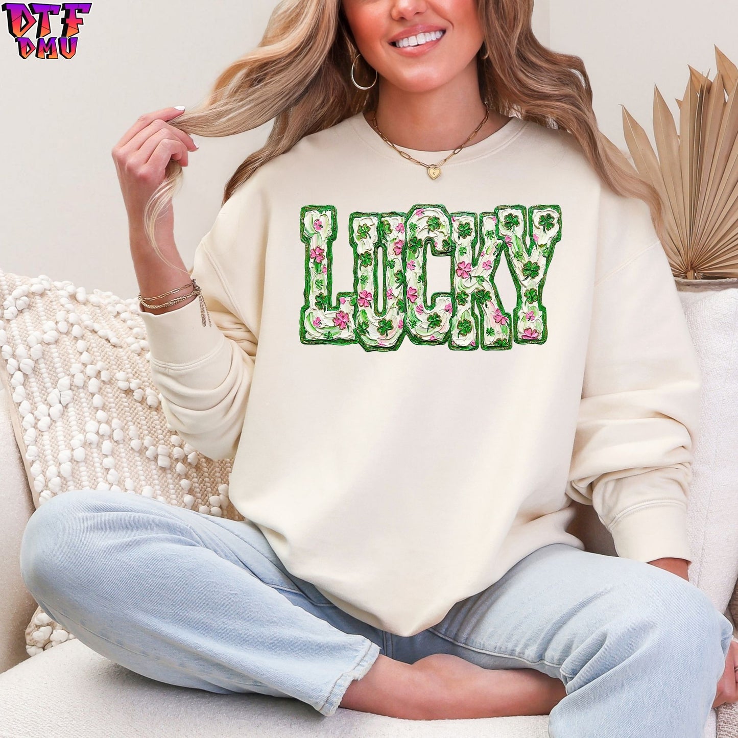 LUCKY Faux Yarn/Crochet St. Patrick's Day DTF Transfer print Only.