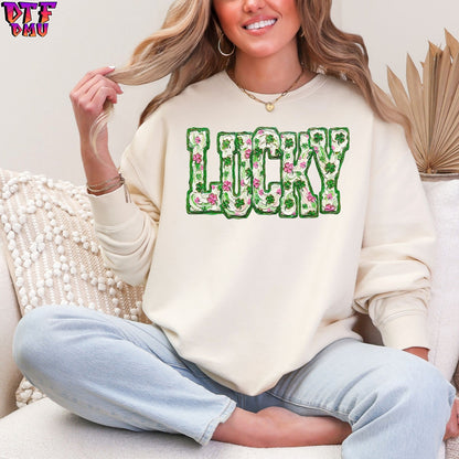 LUCKY Faux Yarn/Crochet St. Patrick's Day DTF Transfer print Only.