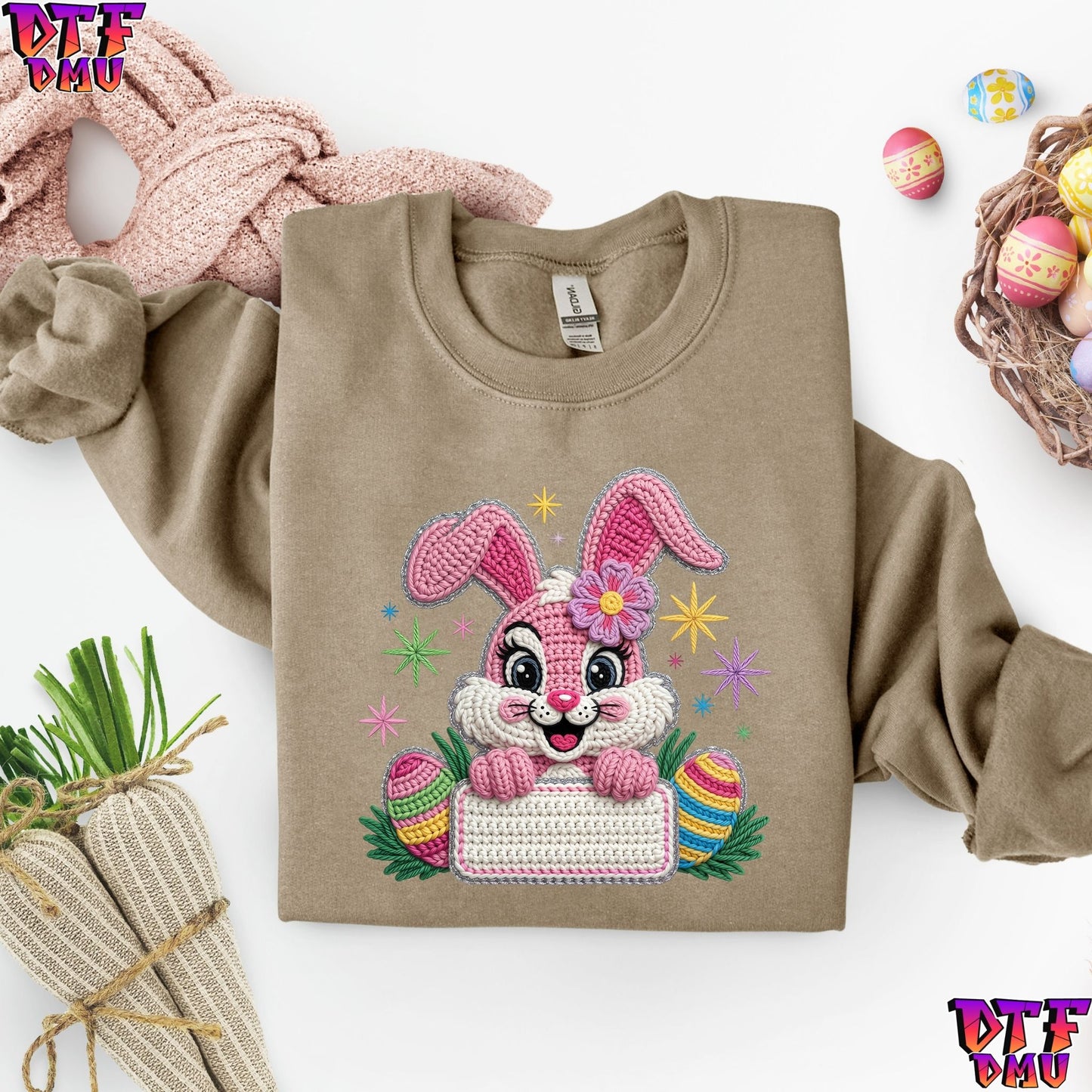 Easter BUNNY Faux Yarn/Crochet DTF Transfer Print