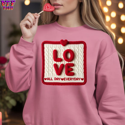 LOVE Faux Yarn/Crochet Valentine's Day DTF Transfer Print Only.