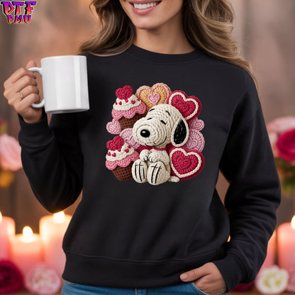 SnoopyValentine's Day Faux Yarn/Crochet DTF Transfer Print Only.
