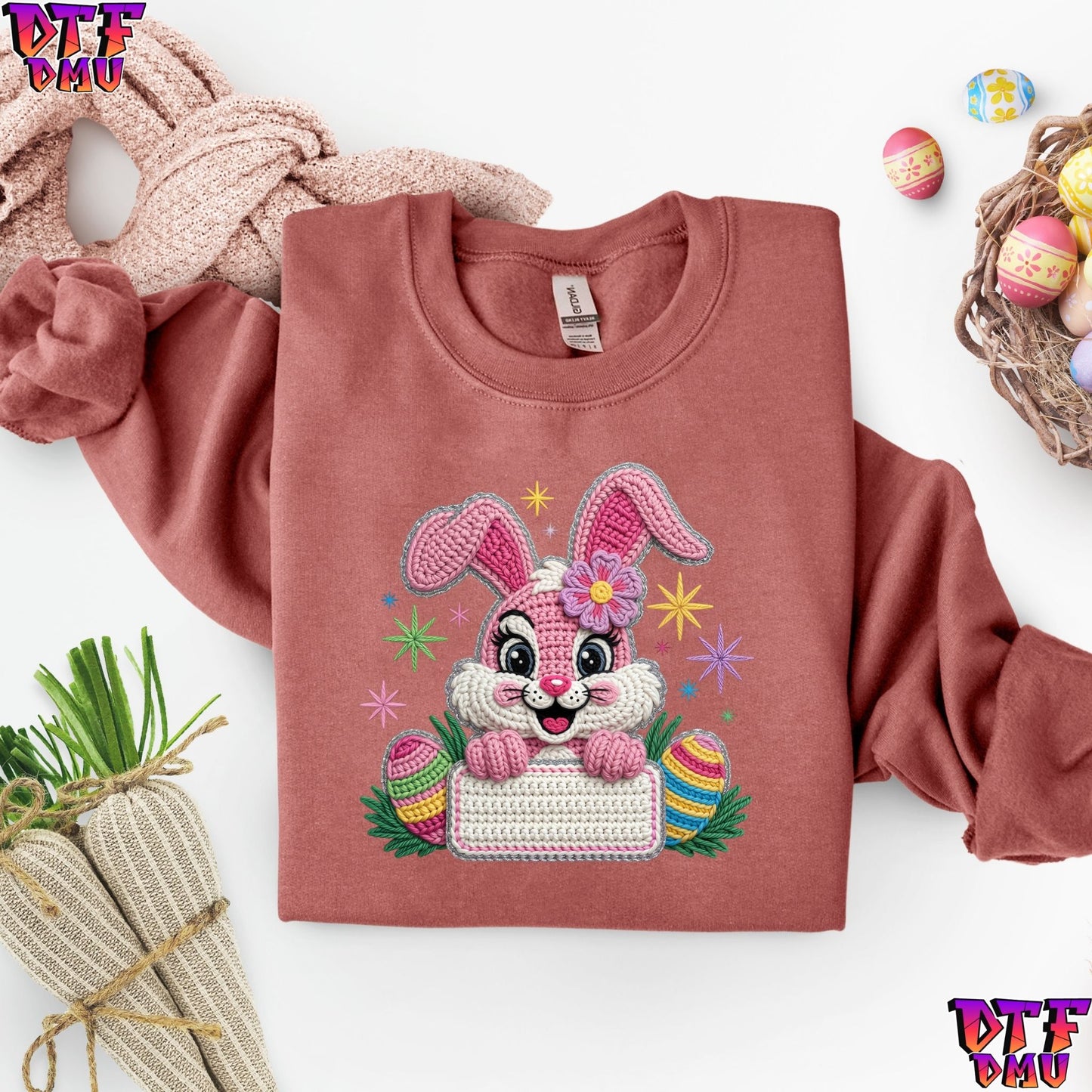 Easter BUNNY Faux Yarn/Crochet DTF Transfer Print