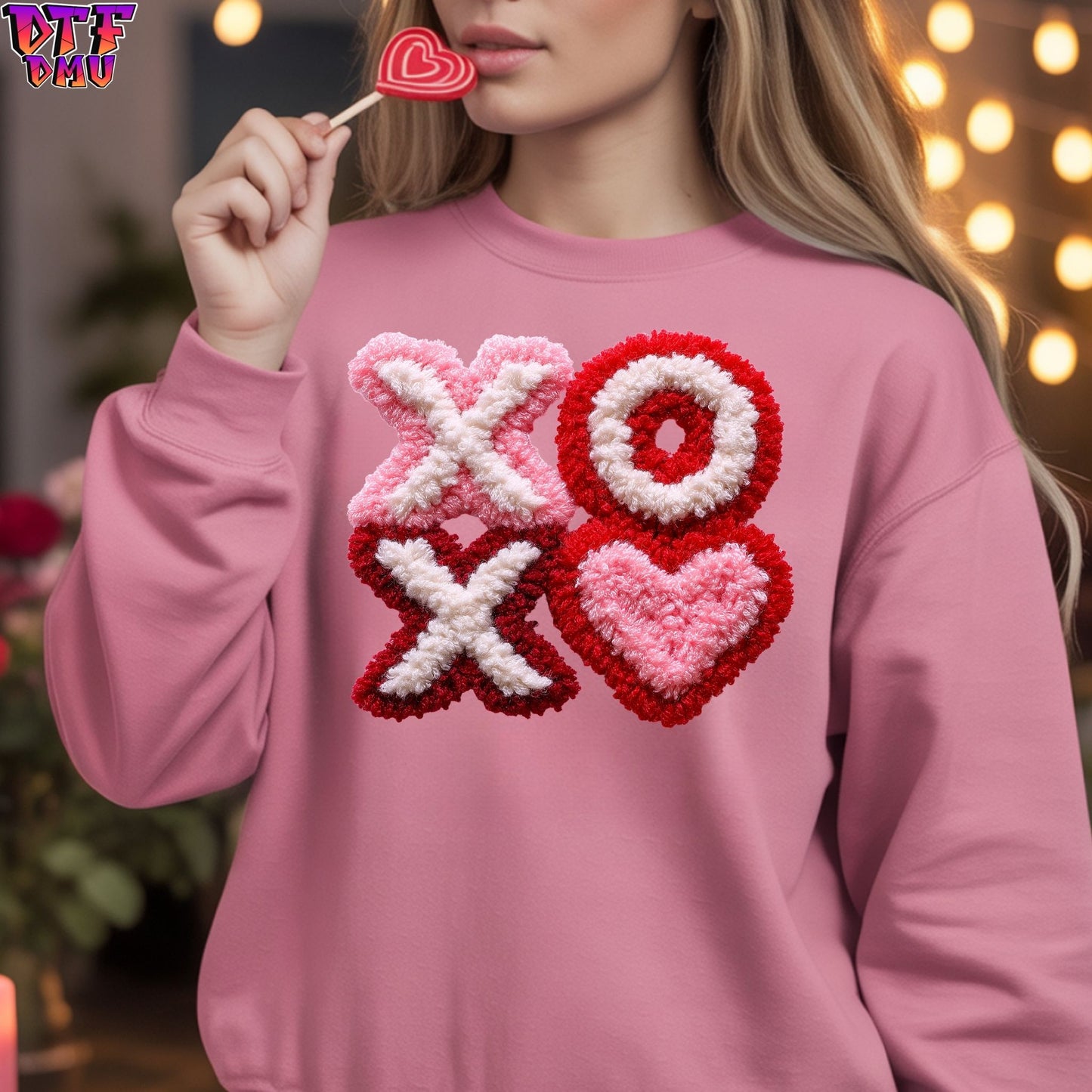 XOX Heart Faux Yarn/Crochet Valentine's Day DTF Transfer Print Only.