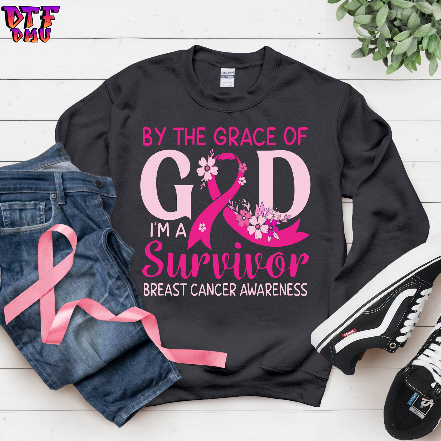 By The GRACE of GOD Breast Cancer DTF Transfer Print.