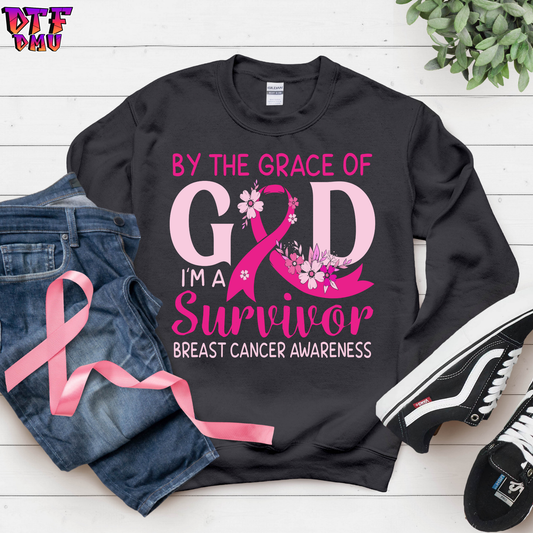 By The GRACE of GOD Breast Cancer DTF Transfer Print.