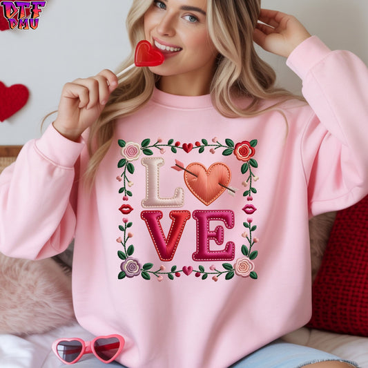 Love Valentine's Day Faux Yarn/Crochet DTF Transfer Print Only.