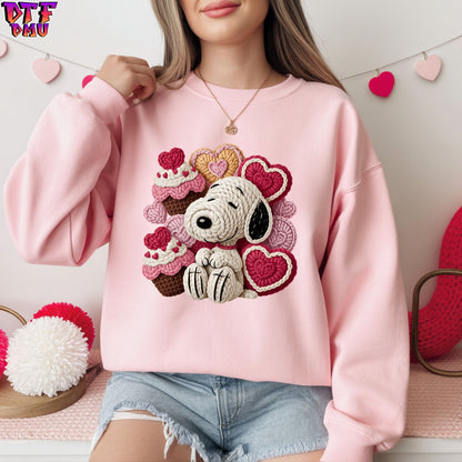 SnoopyValentine's Day Faux Yarn/Crochet DTF Transfer Print Only.