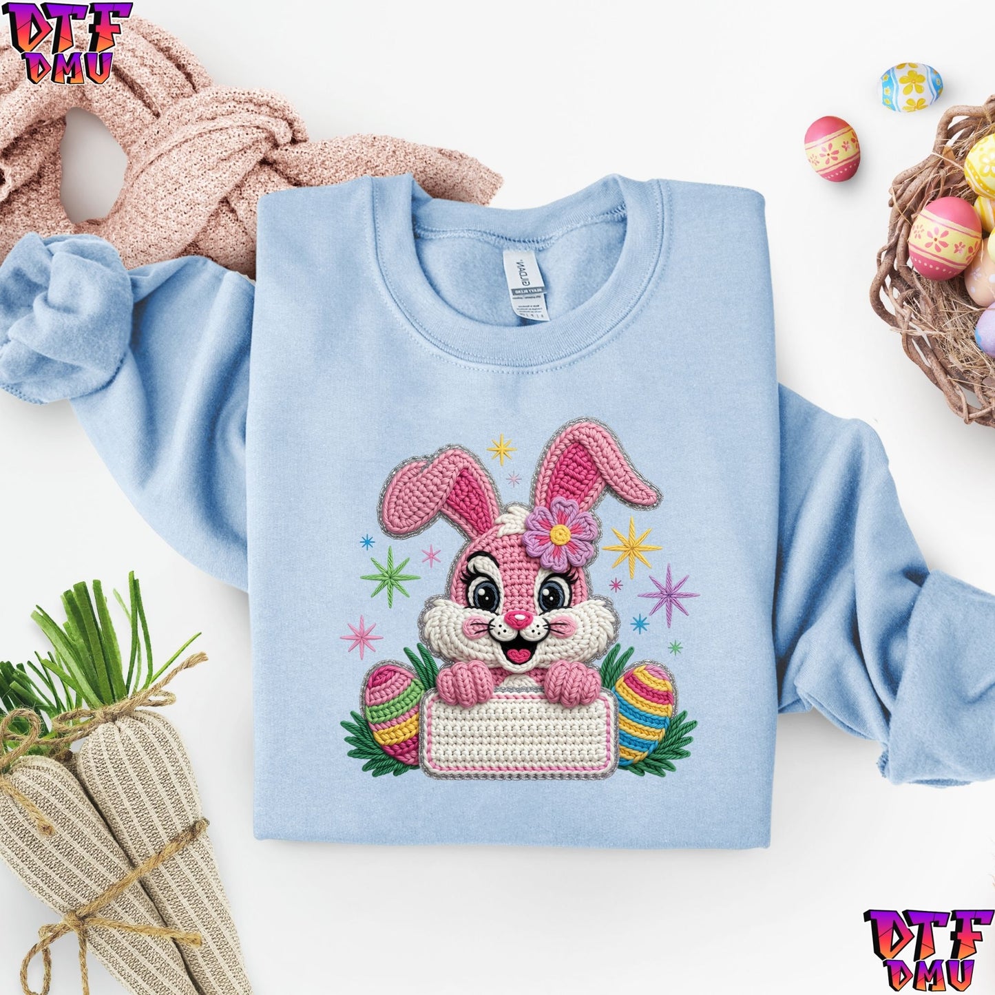 Easter BUNNY Faux Yarn/Crochet DTF Transfer Print