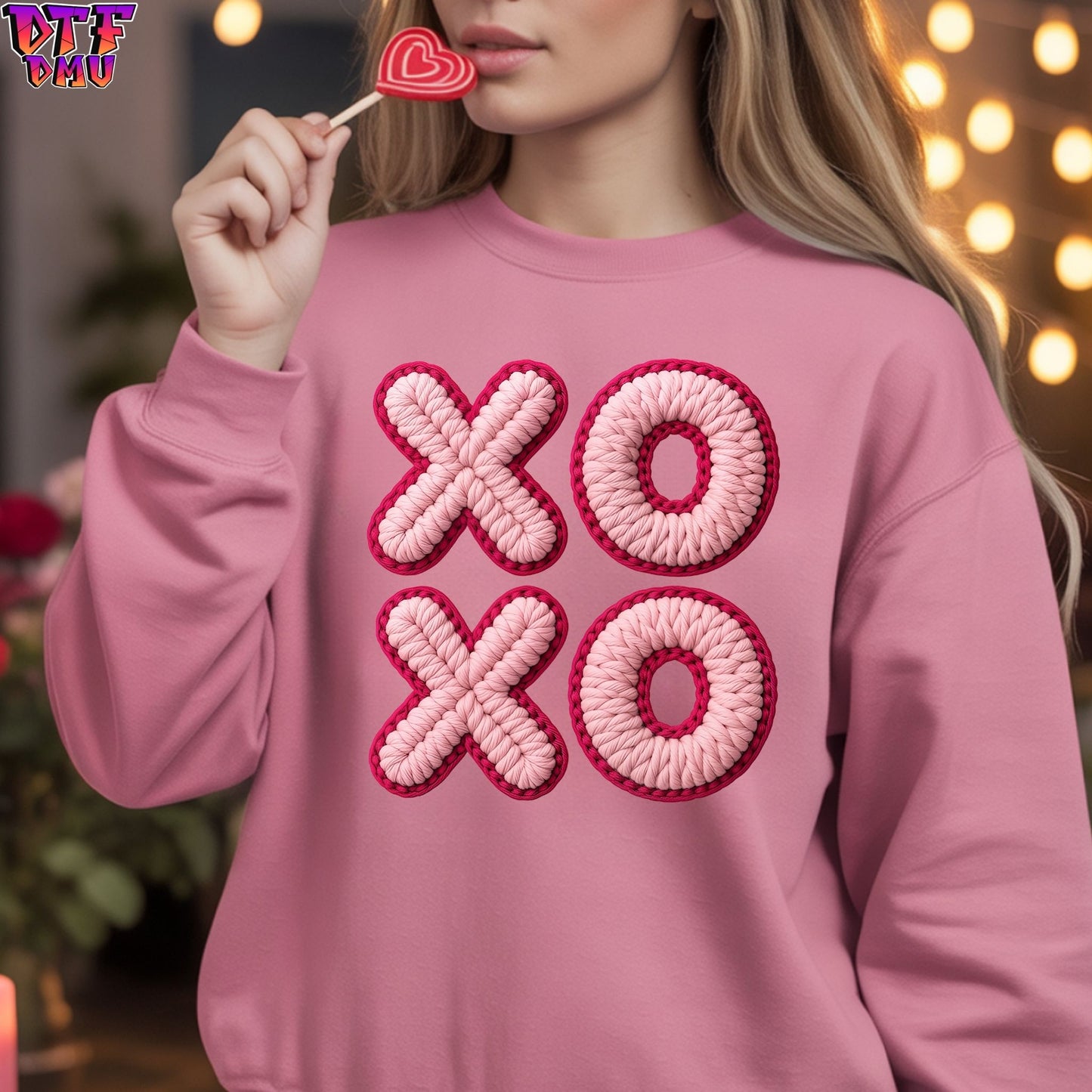 XOXO Faux Yarn/Crochet Valentine's Day DTF Transfer Print Only.