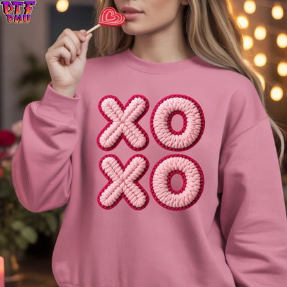 XOXO Faux Yarn/Crochet Valentine's Day DTF Transfer Print Only.