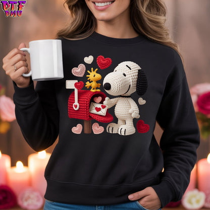 SnoopyValentine's Day Faux Yarn/Crochet DTF Transfer Print Only.