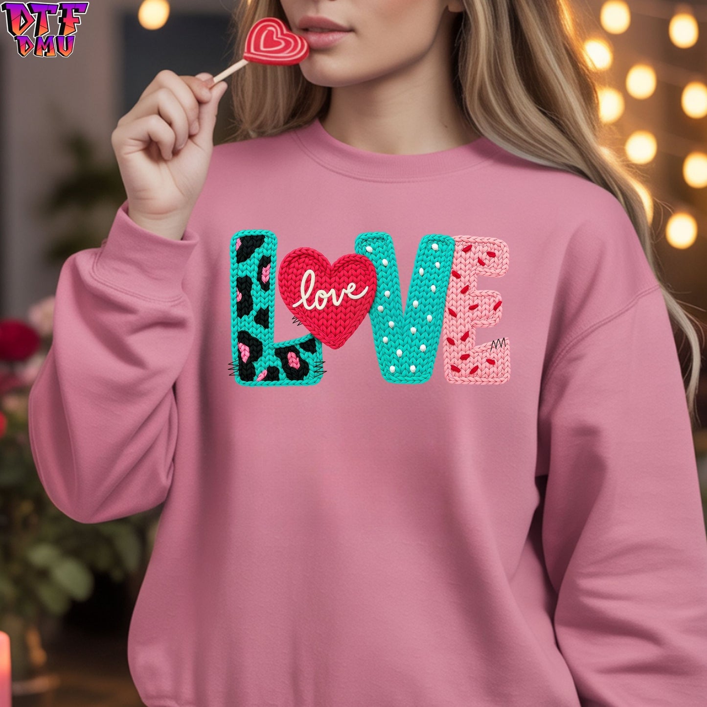 LOVE Faux Yarn/Crochet Valentine's Day DTF Transfer Print Only.